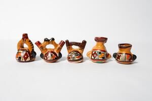 Set of 5 Vintage Peruvian Pottery Miniatures - Nazca Style Stirrup Spout Vessels